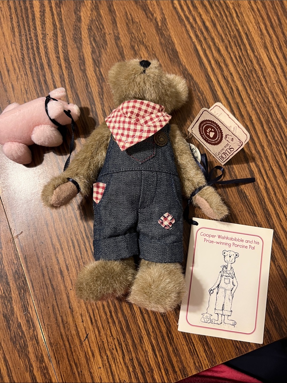 Boyds Bears Brown Plush Bear with Denim Overalls and Red Gingham Bandana